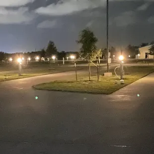 Our park is beautifully lit at night.