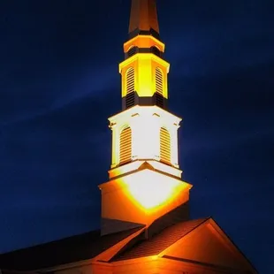 And this is the steeple at First Congregational UCC Church with lighting provided by Reel Men Rentals!