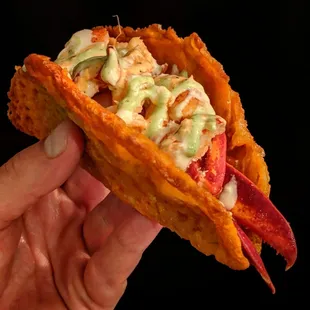 Secret menu item cheese crisp lobster taco