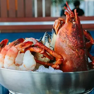 lobster and shrimp in a bowl