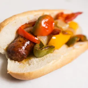 a sausage and peppers sandwich