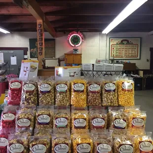 a display of various varieties of fruit and nuts