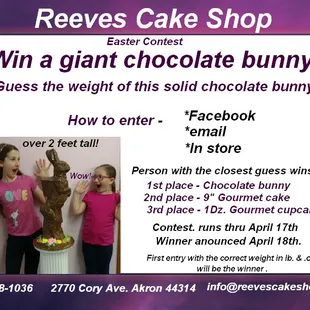 Win our Giant Solid Chocolate Bunny!