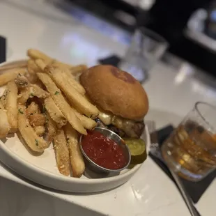 Burger and truffle fries
