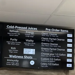 Juice menu