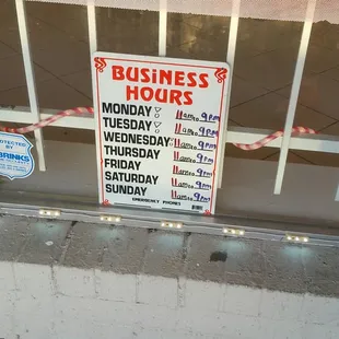 Store hours are hard to see.