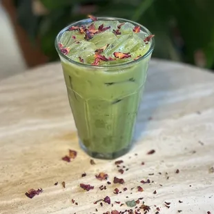 Rosy Spice Matcha Latte- Rose &amp; Cardamom make this a dreamy latte. A summer special for a limited time.