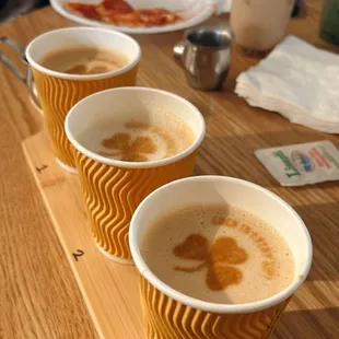 Coffee flight and pizza from food truck outside