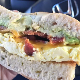 Egg bacon cheese Avocado on jalapeño bagel... 10/10!