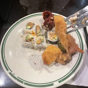Assorted sushi, fried shrimp