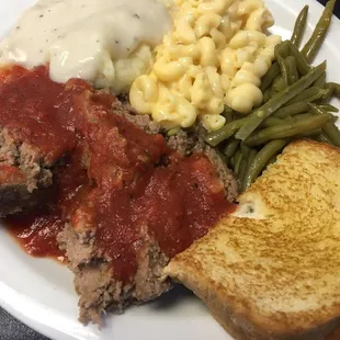 Thursday&apos;s Special: Meatloaf w/ mac, mashed taters, greens and Texas toast.