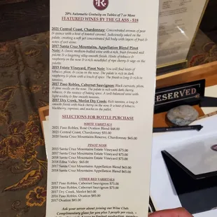 Wine menu