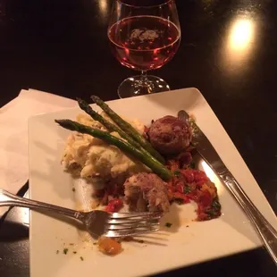 Sausage Polpetti - Deviti's sweet fennel served with grilled asparagus and roasted smashed potatoes. YUM!
