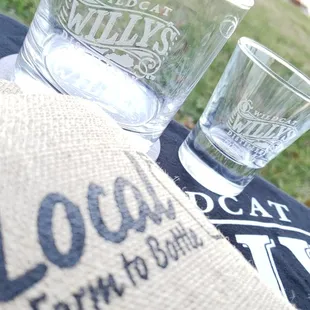 two shot glasses on a table