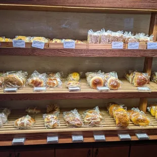 a display of bread and pastries