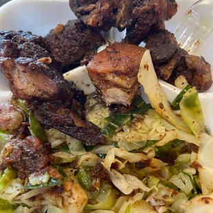 Jerk Pork no rice only cabbage. Keto. Delicious.