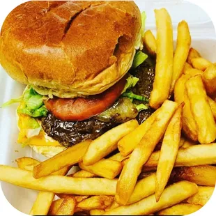 a burger and french fries