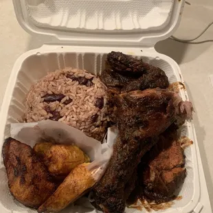 Jerk Chicken Rice and Beans Ripe Fried Plantains
