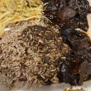 Oxtails  Rice and Peas Steamed Cabbage