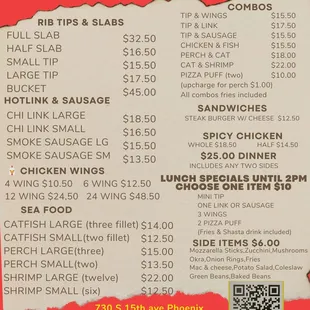 Reggies menu