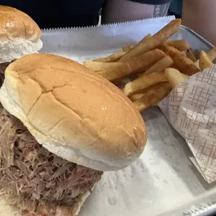 Pulled pork and beef brisket sandwiches