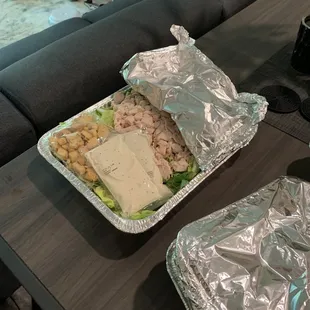 a tray of food on a table