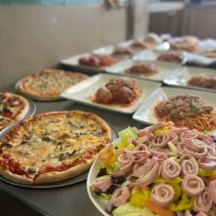 a variety of pizzas