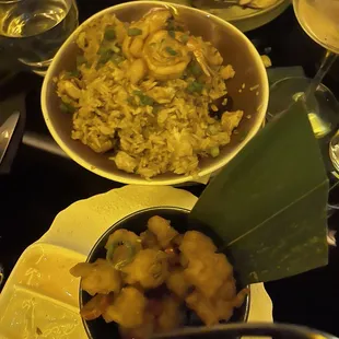 Crispy rock shrimp, ehh Combination fried rice, too salty  Prawns- 3/10
