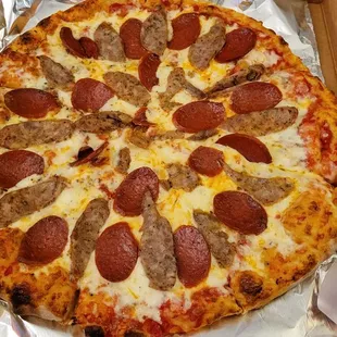 Pepperoni and Italian sausage pizza