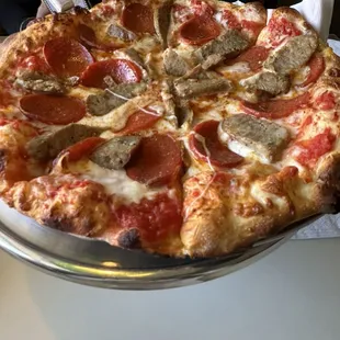 Pepperoni and sausage pizza