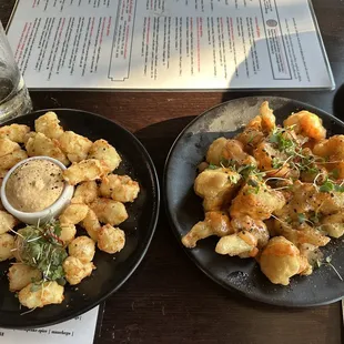 Special of Wisconsin cheese curds and bang bang cauliflower