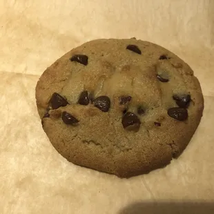 Warmed chocolate chip cookie
