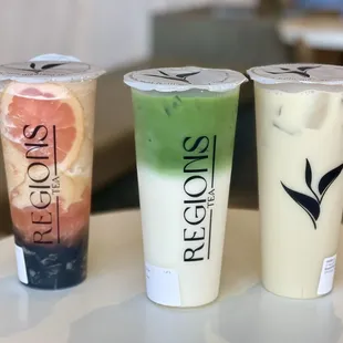 Grapefruit frost, Kyoto Matcha, Roasted Wintermelon Milk Tea