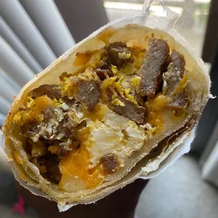 Inside the Sausage Eggs &amp; Cheese Burrito