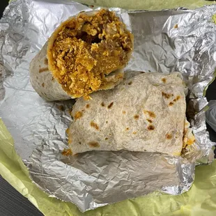 Chorizo/egg burrito with beans and potatoes