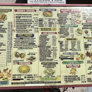 Menu as of October, 2023