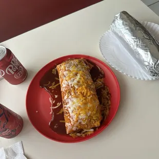 Chile relleno wet burrito and carne asada burrito