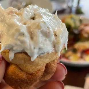 Walleye dip on a Lemon -- Dill Popover. #MustTry