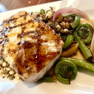 Sturgeon with Fiddlehead Ferns, Wild Rice