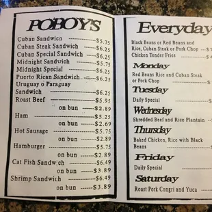 a menu for a restaurant