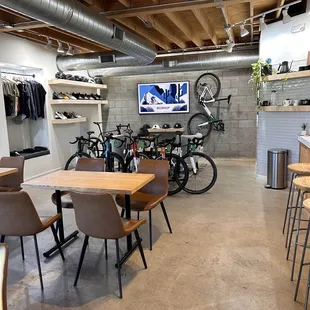 tables and chairs in a coffee shop