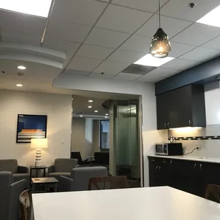 Business lounge and kitchen.