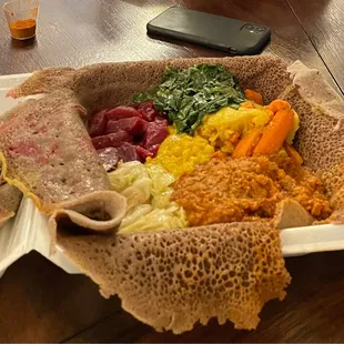Vegan Platter. Served on injera and comes with extra. Delicious!