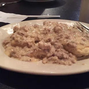 Biscuits and gravy breakfast.