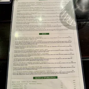 Wine menu
