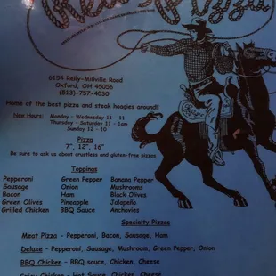 the menu for the restaurant