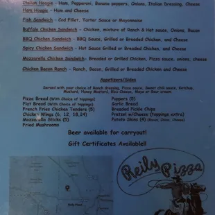 the menu for the restaurant
