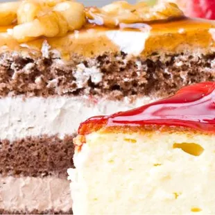a slice of cake with a cherry on top