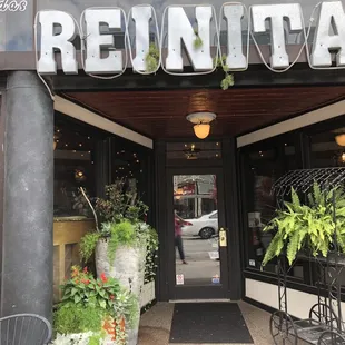 the entrance to the restaurant