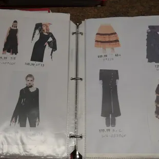 Catalog of available costumes